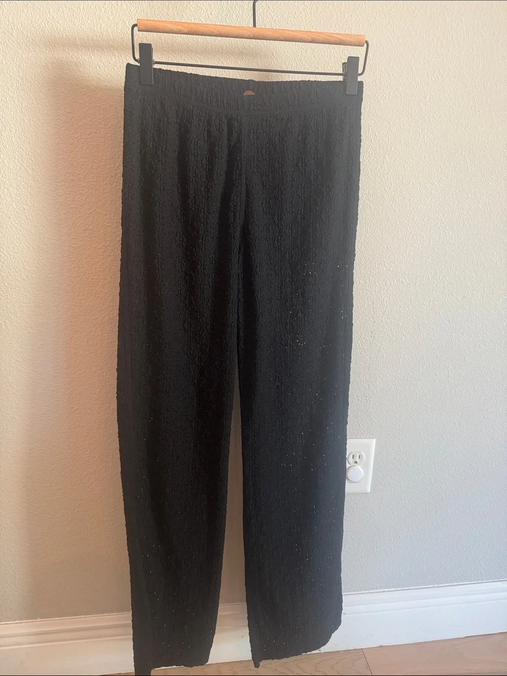 Free People Black Textured Wide-Leg Pants